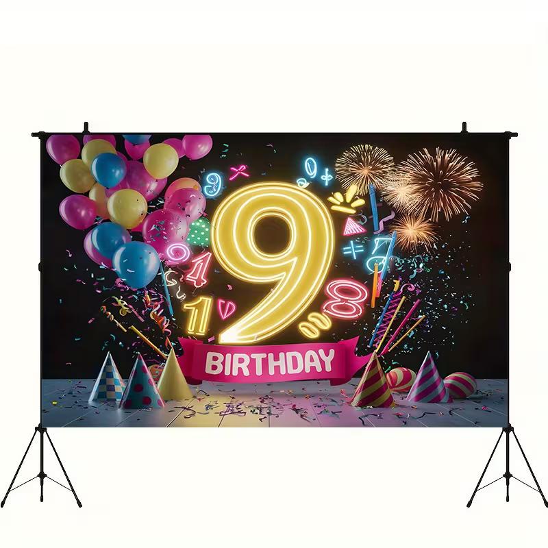 2D Schwarzer Hintergrund 9. Neon Alles Gute zum Geburtstag Fotografie Hintergrund