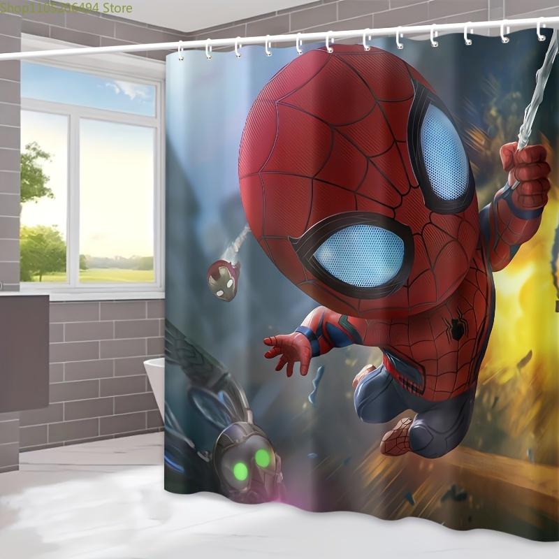 1 ks Sprchový závěs do koupelny Marvel Spider-Man - Polyester, Včetně 12 háčků, Živý kreslený design se Spider-Manem v akci