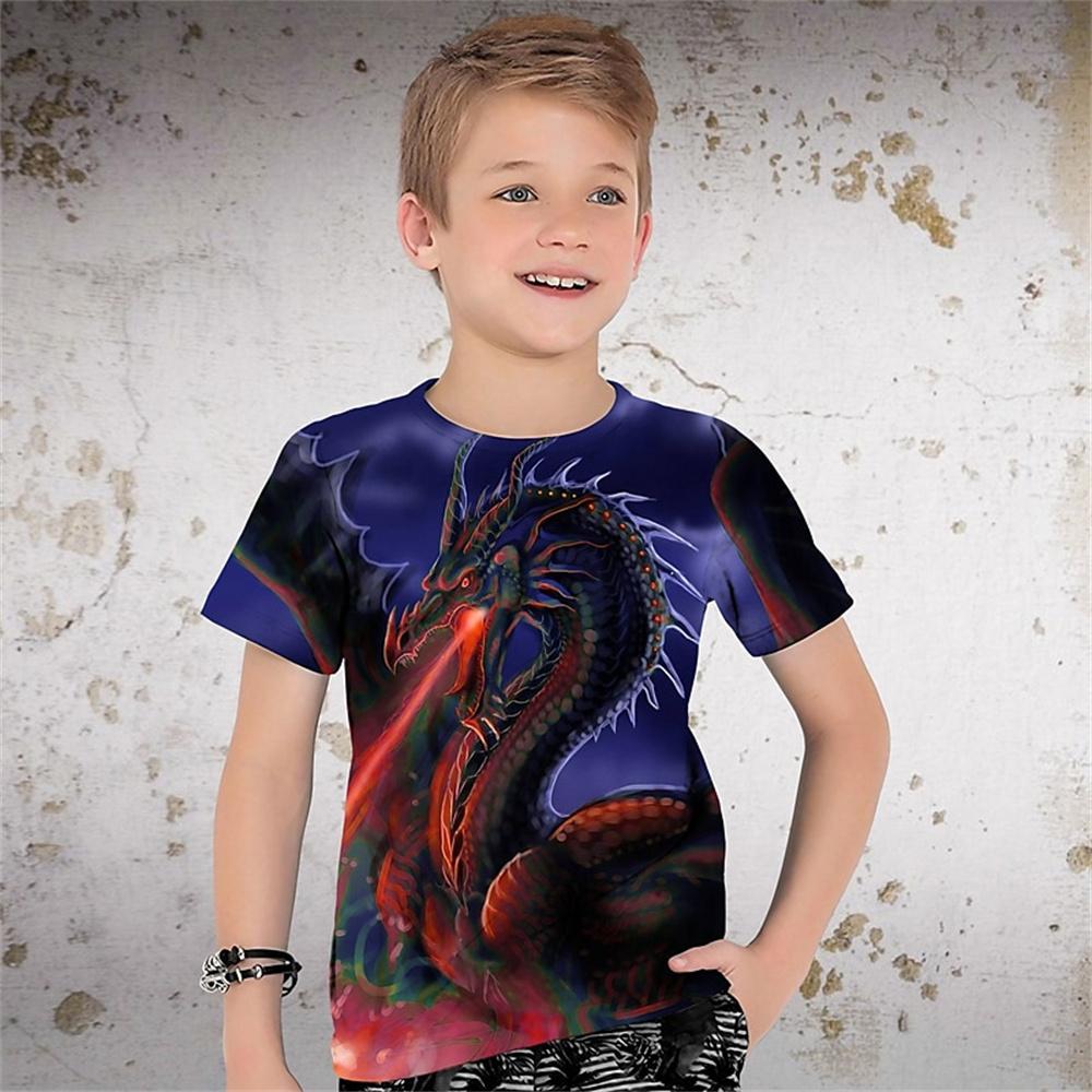 Children's boys' clothes, summer boys' clothes, round neck children's T-shirts, sports children's clothes, fashionable dragon children's T-shirts