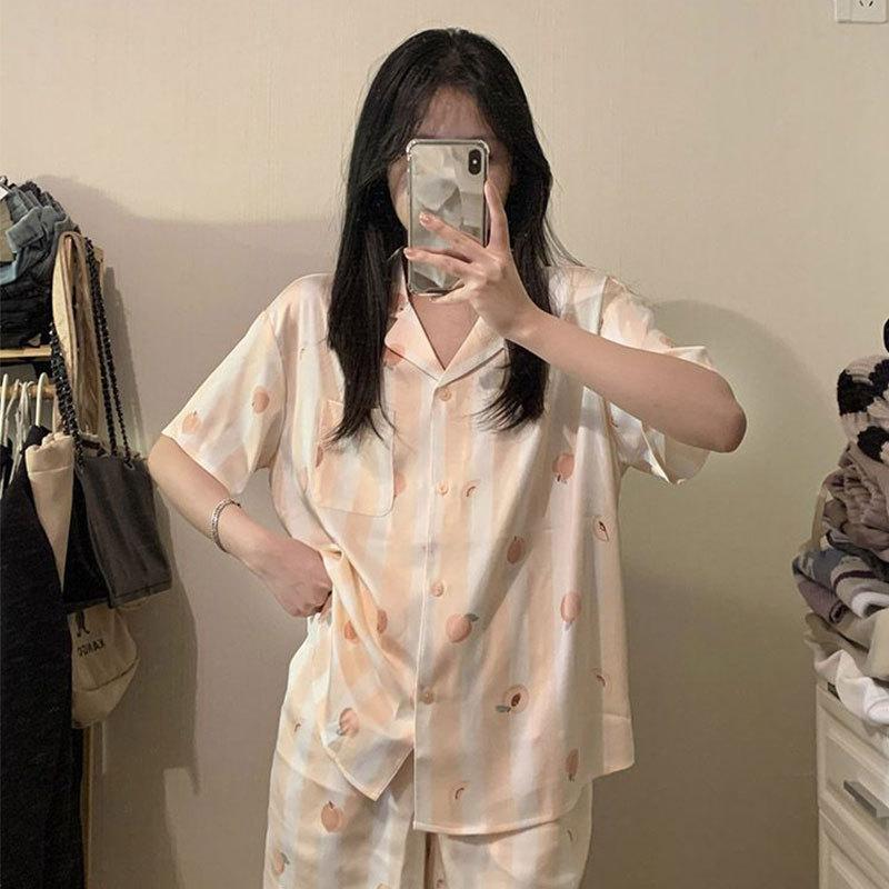 Cute Melody pajamas women's Japanese sweet cartoon style loungewear age-reducing girls cardigan short-sleeved set