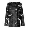 Women's Halloween Print Long Sleeve Top with Round Neck and Hem Slit