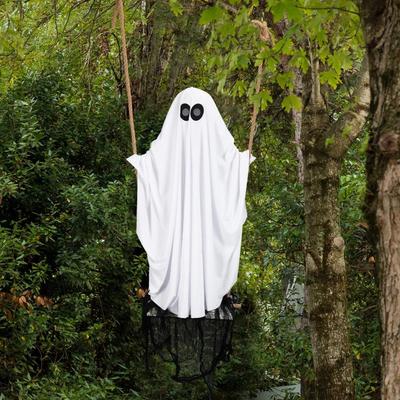 Swing Ghost Figure Swing Ghost with White Lantern Swinging Ghost Decoration for Halloween Party Haunted House Outdoor Decor