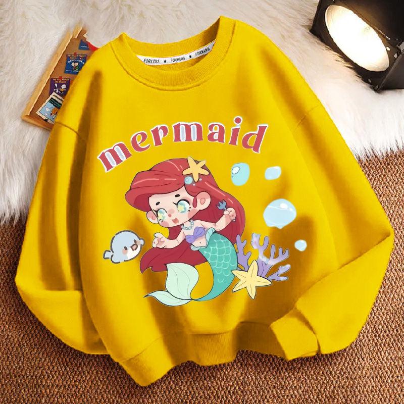 Niedlicher Meerjungfrau Rundhals-Hoodie für Kinder, modisches langärmeliges Freizeit-Oberteil für Jungen und Mädchen für Frühling und Herbst
