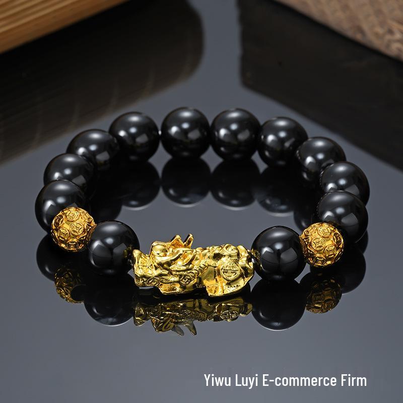 Six-Syllable Mantra Vietnamese Gold Pi Xiu Bracelet: 3D Gold-Plated Buddhist Bead Jewelry
