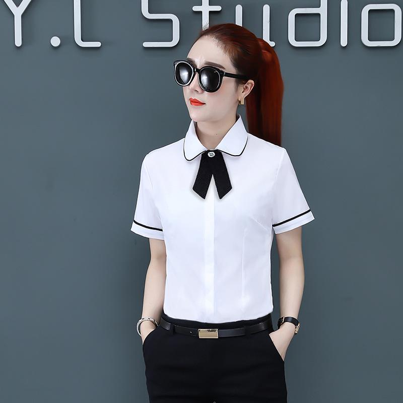 Women's Slim Fit Korean Style Short Sleeve White Shirt for Professional Summer Wear