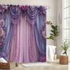 Victorian Lavender & Pink Floral Shower Curtain - Crystal Pendants, Elegant Luxury Polyester,   12 Hooks, Elegant Bath Decor