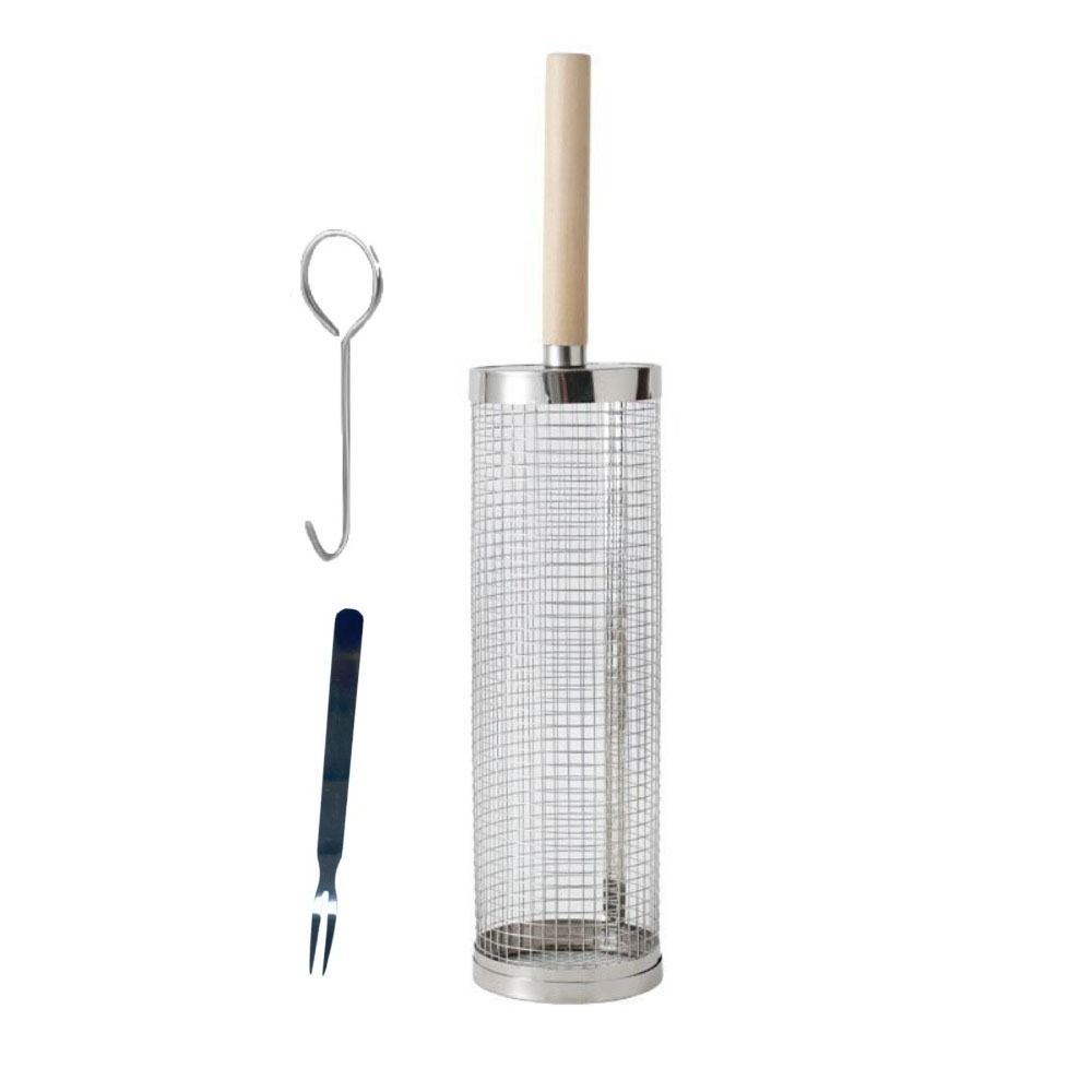 2/3Pcs Set Stainless Steel Rolling Grilling Basket Cylinder Barbecue Cage BBQ Basket Camping