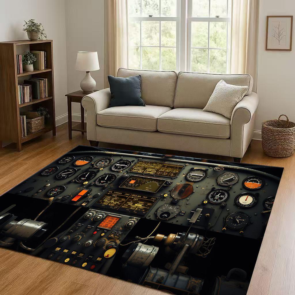 3D Spacecraft Aircraft Cockpit Dashboard Living Room Non Slip Area Rug Carpet for Bedroom Kids Playroom Sofa,Home Decor Doormat