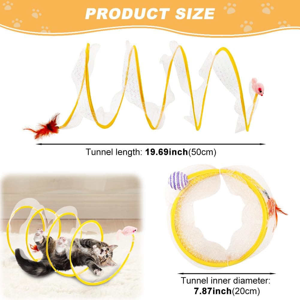 2pcs Cat Tunnel Spring Toy Folded Cat Tunnel Toy Indoor Cat Activity Structure Cat Tunnels for Indoor Cats Cat Tubes Played Tunnel Spring Cat Spiral