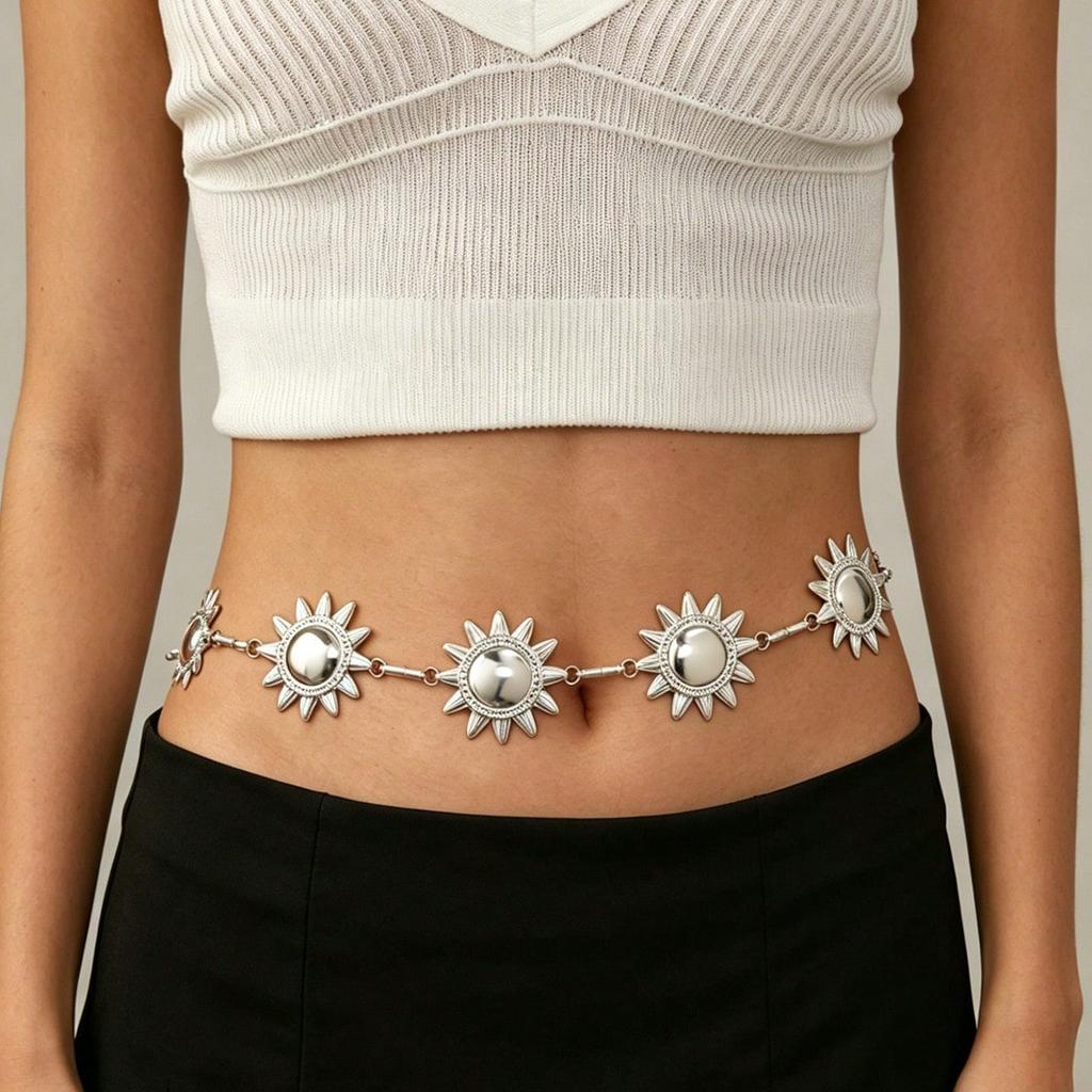 Retro Sunflower Metal Waist Chain Body Chain Lobster Buckle Adjustable Chain Navel Chain Waist Belt for Women