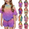 Kid Patriotic Outfit - Short Sleeve & Shorts 2-Piece Set For Girl