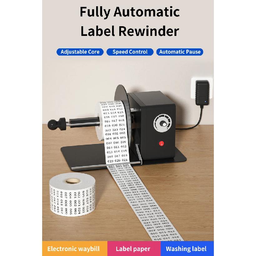 Automatic Label Rewinder 12V Self-Adhesive Barcode Paper Electric Label Rewinding Machine Label Spooler for Retail Food Labels
