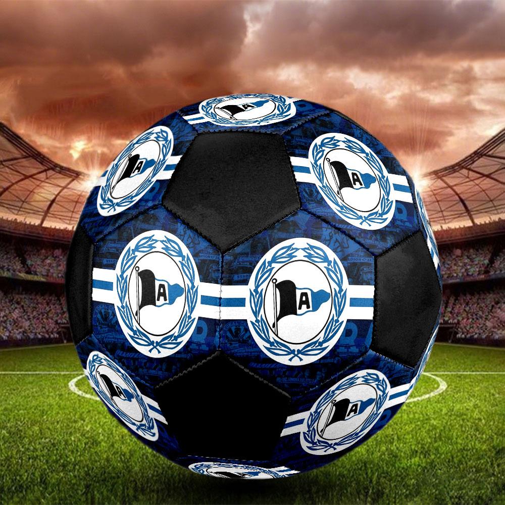 DSC Arminia Bielefeld Size 5 Soccer Ball, Machine-Stitched PVC, Durable & High Bounce, All Ages Fit, Fan Merchandise, Matches & Outdoor Use.