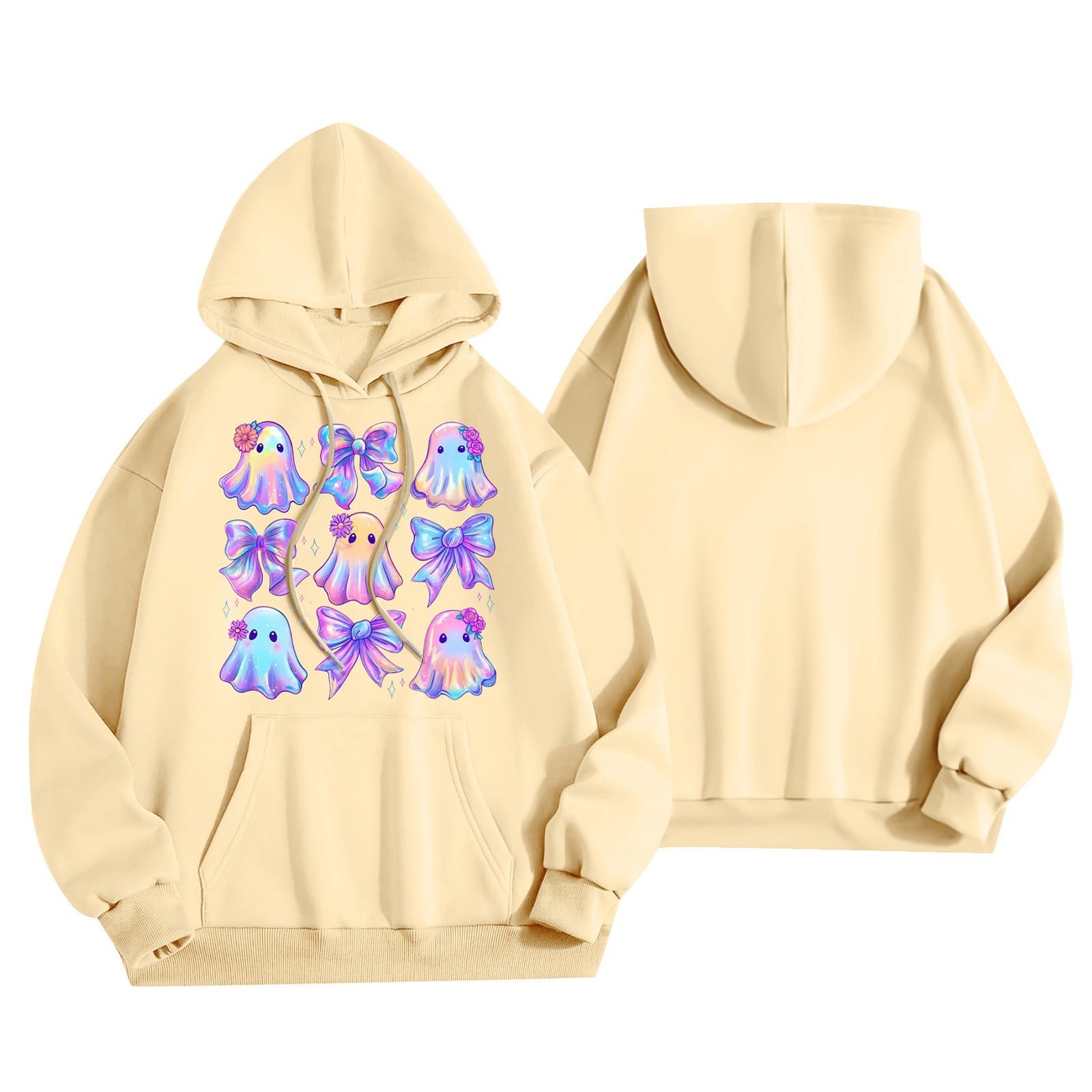 

Женский модный легкий пуловер с длинным рукавом и карманами, худи с принтом M бежевый