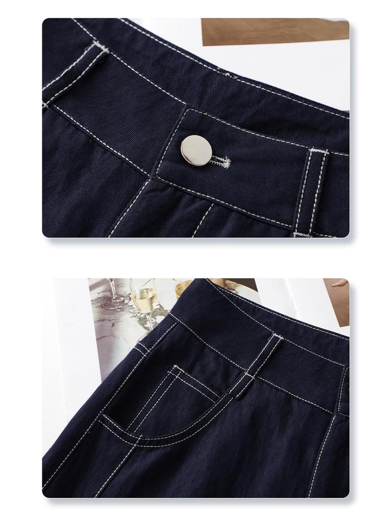 Dark Blue Retro Wide-Leg Women's Jeans: 2025 Summer High-Waisted, Floor-Length, Straight-Leg Style