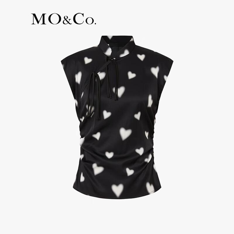 MO&Co. New Chinese Style Silk Tie-Strap Heart Print Top