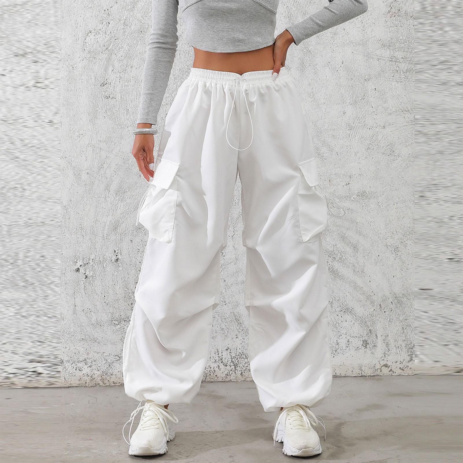 

Женские модные брюки однотонные повседневные брюки с эластичной резинкой на талии и карманами XL белый