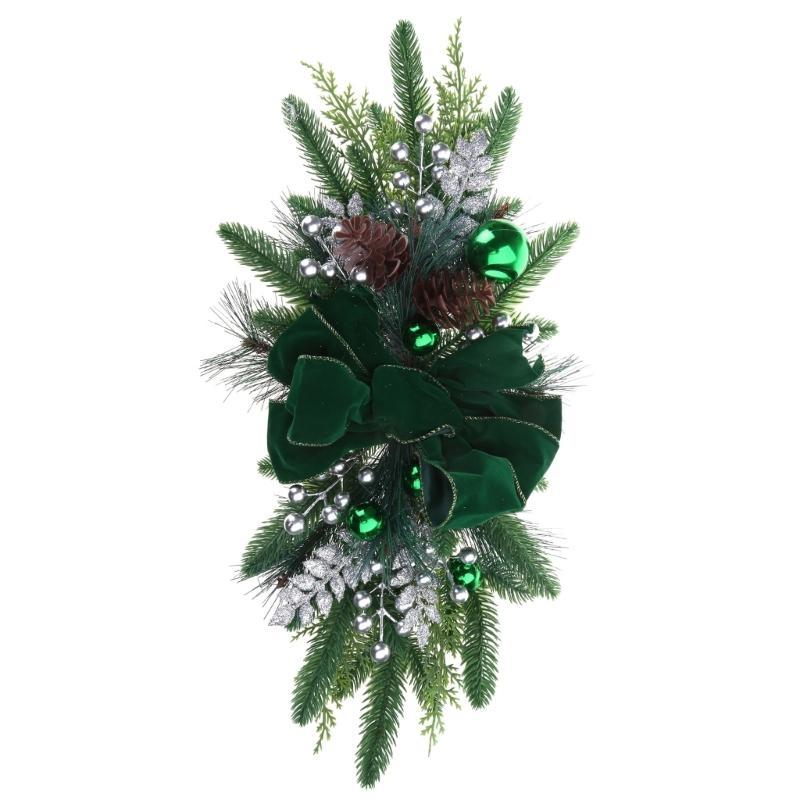Christmas Wreath Hanging Garland Rattan Bow Front Door Staircase Garden Xmas