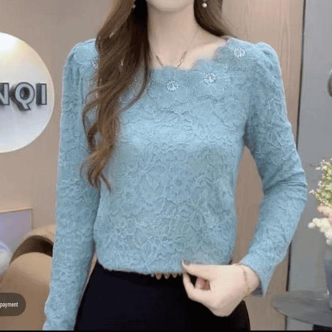 

Стильный зимний топ с длинными рукавами, облегающего кроя, на флисовой подкладке, с кружевом 2XL [130-145 lbs]