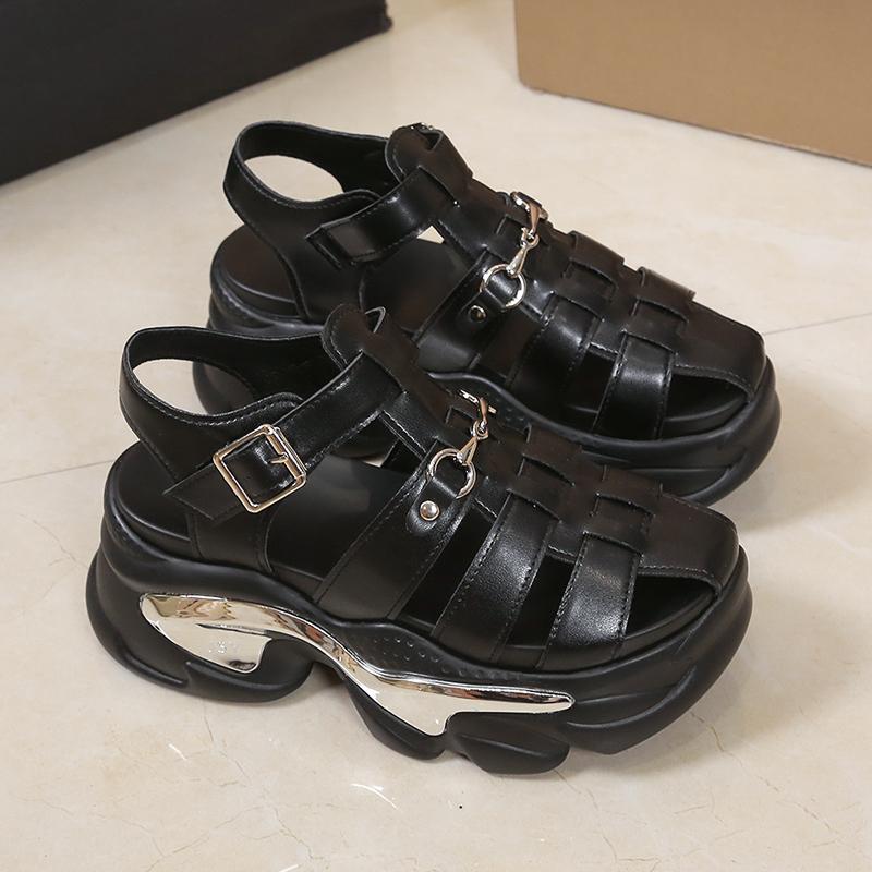 8CM Summer Gladiator Women Platform Wedges Heel Peep Toe Sandals Rome Design Sexy Mature Casual Shoes Ladies Female