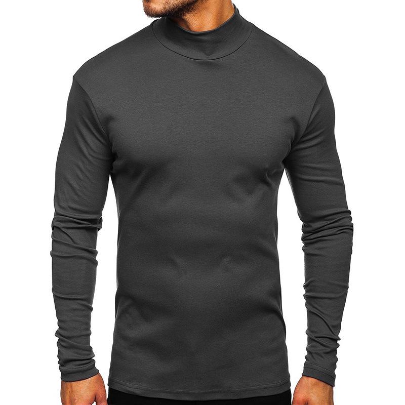 European and American Men's Thick Warm Long-Sleeve Cotton T-Shirt with Half-High Collar