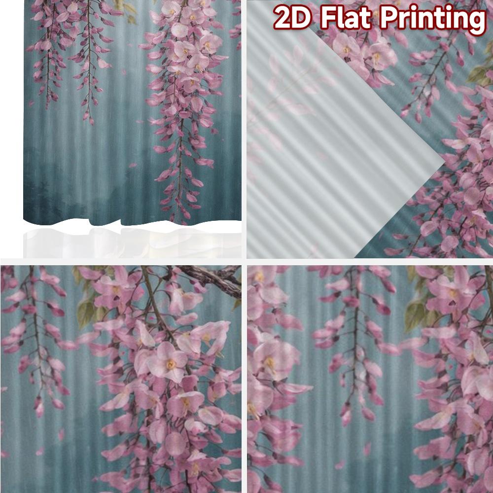 2D FLAT PRINTING 2pcs Curtains (Without Rod) Pink Wisteria Blooms Print Chic Curtains Versatile 100% Polyester Curtains Present
