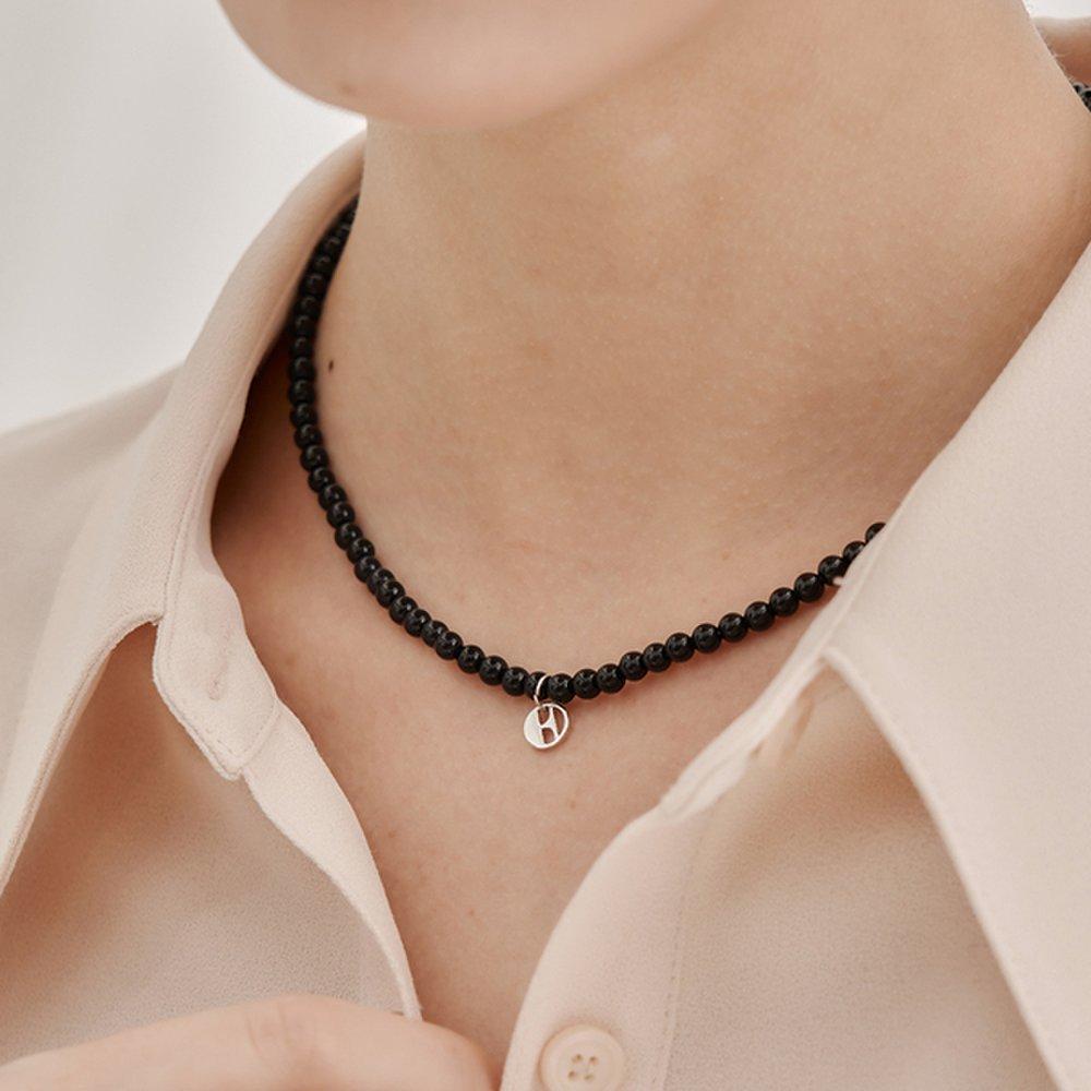 [Elle] Signature Black Onyx Stone Necklace Elbrnn228