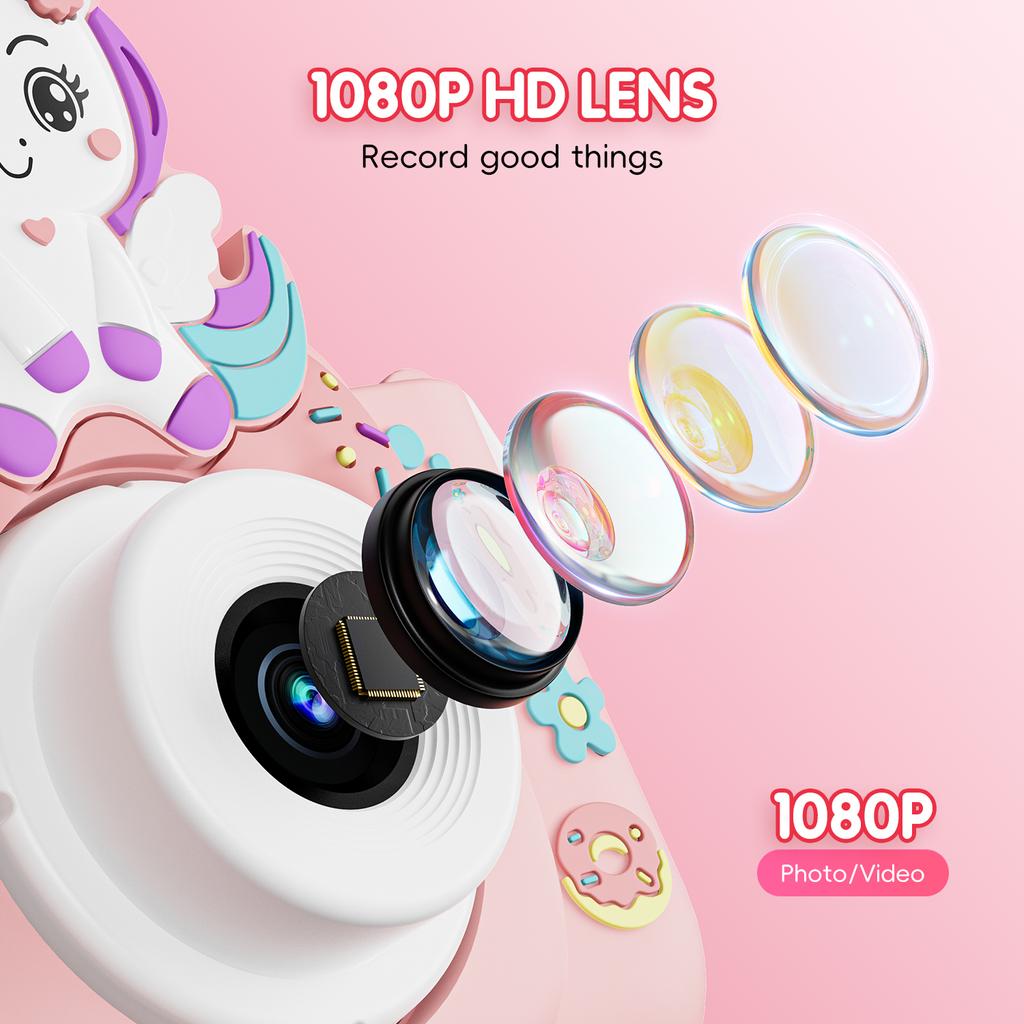 Aparate foto pentru copii Jucării Ecran IPS de 2 inch Aparate foto digitale Fotografie Selfie cu card de 32 GB Joc educativ pentru fată băiat Cadou de ziua de naștere