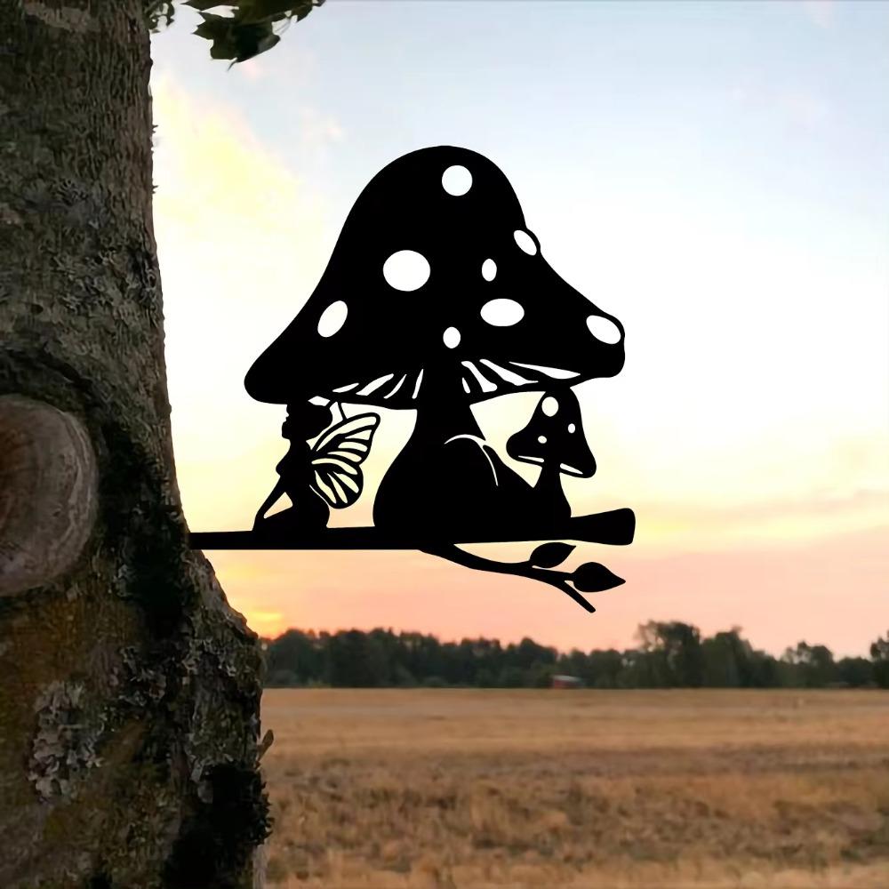 Bezaubernde Pilzelfe Metall Wandkunst - Eisen Silhouette Gartenstecker für Outdoor Heimdeko, Hof, Terrasse und Garten