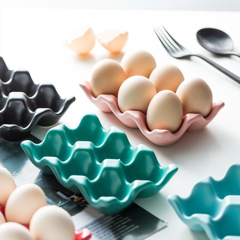 Creative Japanese-Style Ceramic Egg Grid High-Value Household Kitchen Egg Storage Box Cute Six-Grid Egg Tray Egg Rack