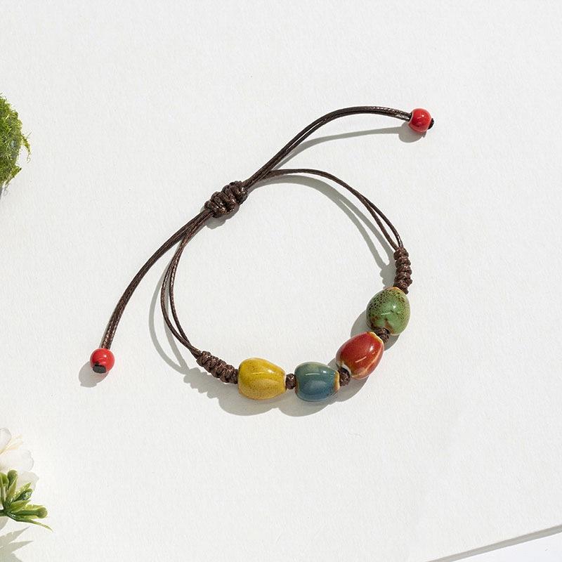Retro Ethnic Style Ceramic Bracelet - Chinese-style Colorful Porcelain Beads Woven Bracelet