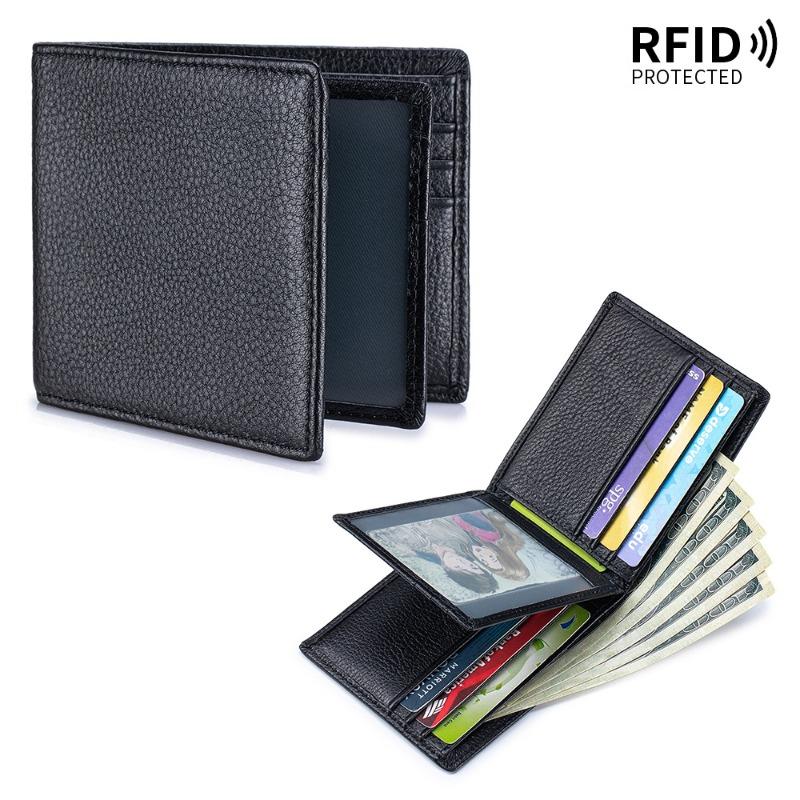 

New business men s leather anti-theft brush wallet hot-selling short multi-card card bag wallet ID bag чёрный