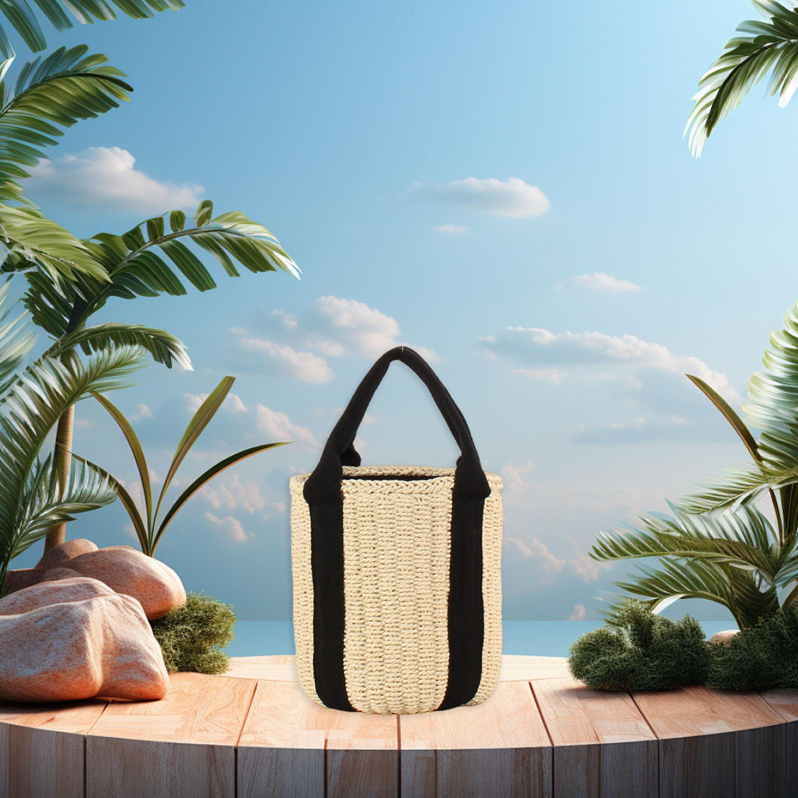 

Bucket Bag Woven Casual Lightweight Tote for Parties Vacation Holiday Makeup Beige White
