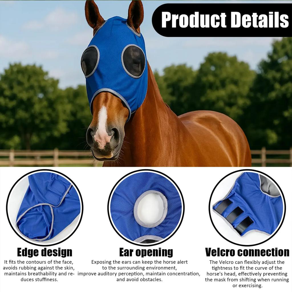 Breathable Mesh Face Mask Mosquito Repellent Horse Face Cover Adjustable Horse Face Mask Eye Protection Equestrian Activities