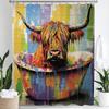 Colorful Abstract Graffiti Creative Highland Cow Print Waterproof Shower Curtain Partition Privacy Hanging Curtain with Hooks
