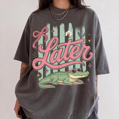 Später Krokodil Alligator T-Shirt, Retro Florida Grafik-T-Shirt