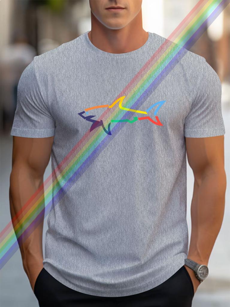 2024 summer new luxury men's fashion Shark print T-shirt pure cotton crewneck casual trend Y2K high-end high quality