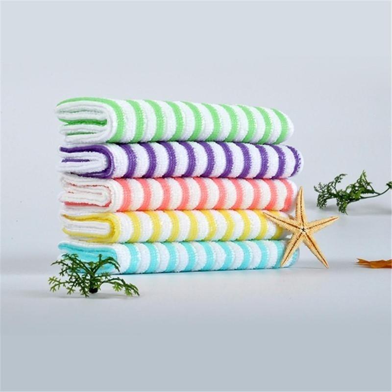 5PCS Wash Clean Towels Water Kitchen Colorful Dining Stripe