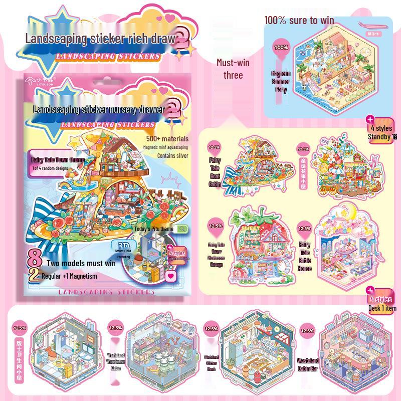 

Miniature 3D Cottage Scene Stickers: Forest Scenery, Magnetic DIY Journal Toys for Girls