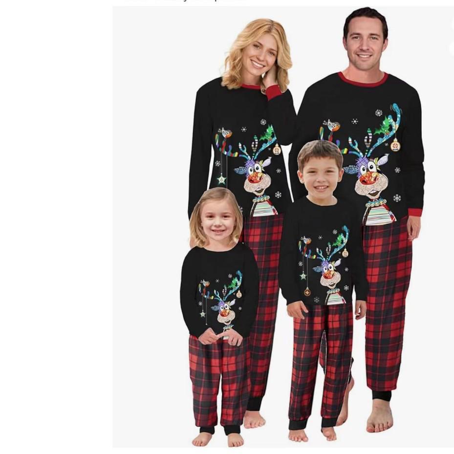 2023 Autumn Family Plaid Christmas Pajama Set - Cozy Cotton Parent-Child Outfits for Three or Four