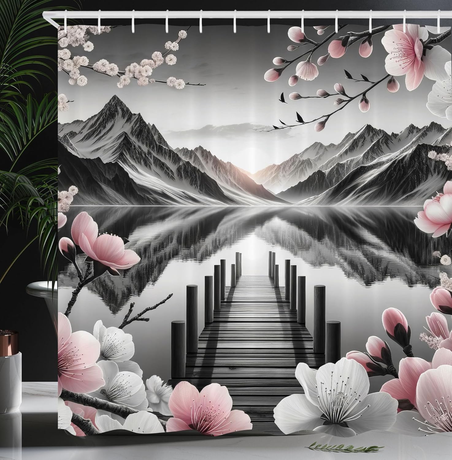 

Scenic Decor Collection,Mountain Lake View Sunny Day Nature Picture Art Paintings Effect Print, Polyester Fabric Bathroom Shower W60H190(CM)-1 Pcs