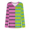 Women's Fashion V-Neck Long Sleeve Workwear With Pocket Striped Printed T-Shirt Top