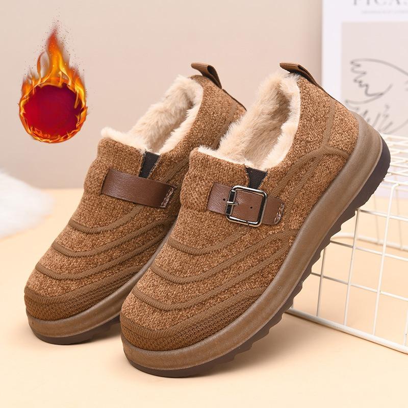 Women's Cotton Shoes Winter New Outdoor Non Slip Comfortable Platform Casual Shoes Fashion Buckle Strap Vintage Plush Warm Shoes