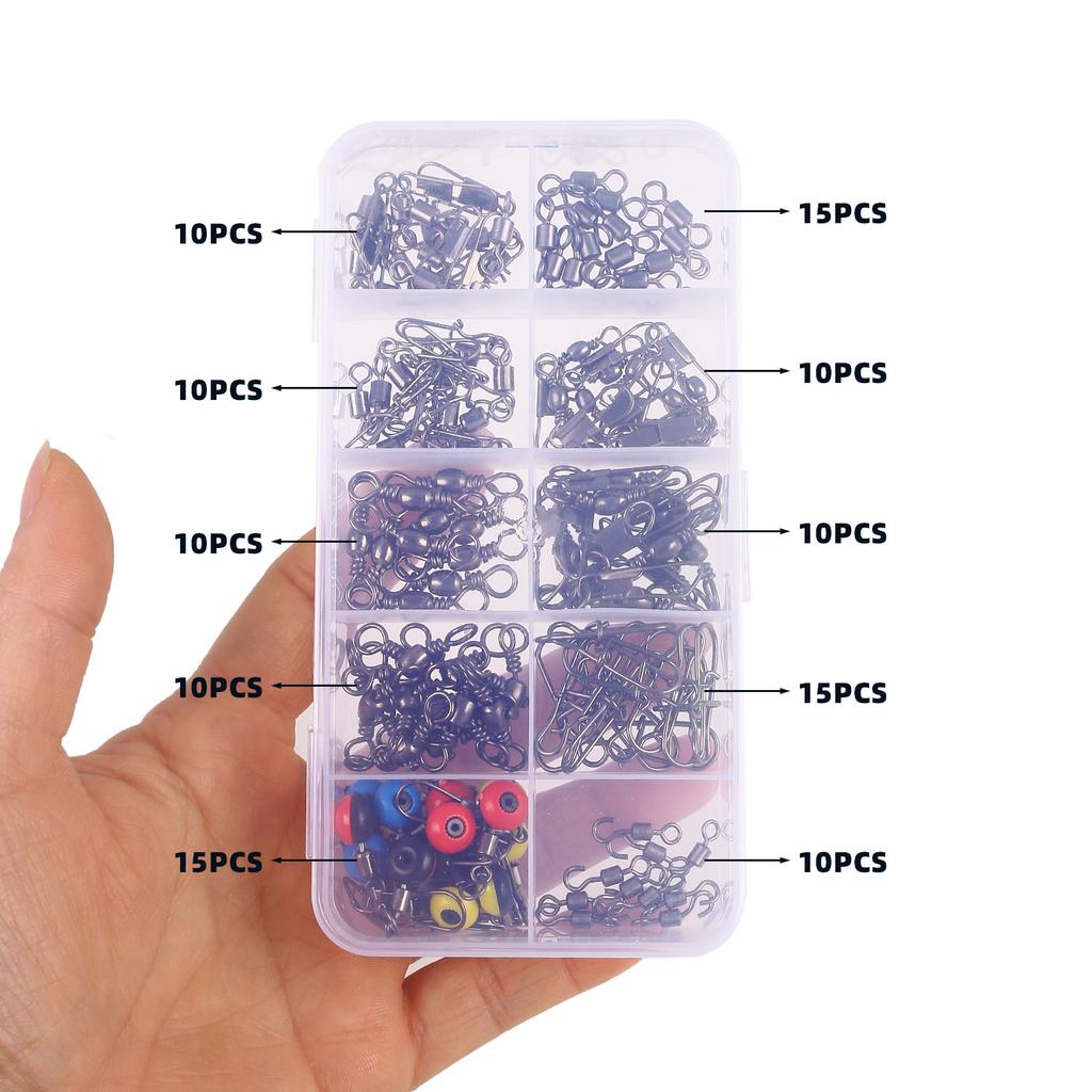 115Pcs Fishing Swivels Kit High Strength Fishing Line Connector With Rolling Swivels Barrel Swivels for Bass Trout