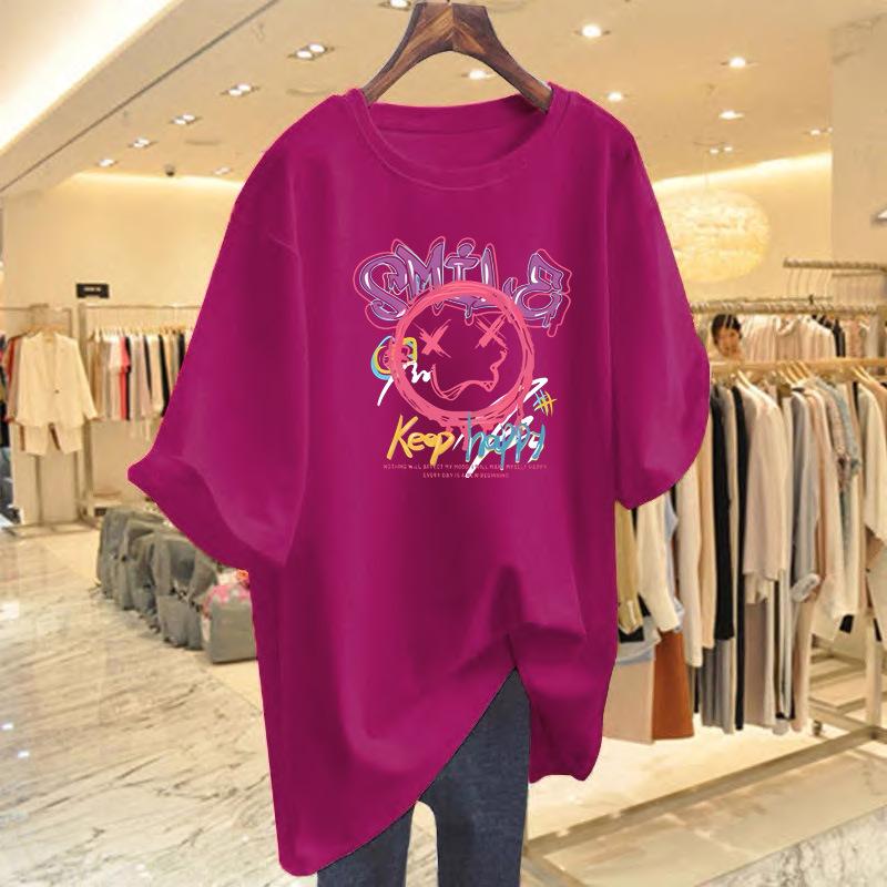 Women's Japanese Graffiti Print Loose Summer T-shirt - Short Sleeve, Versatile, Casual Style