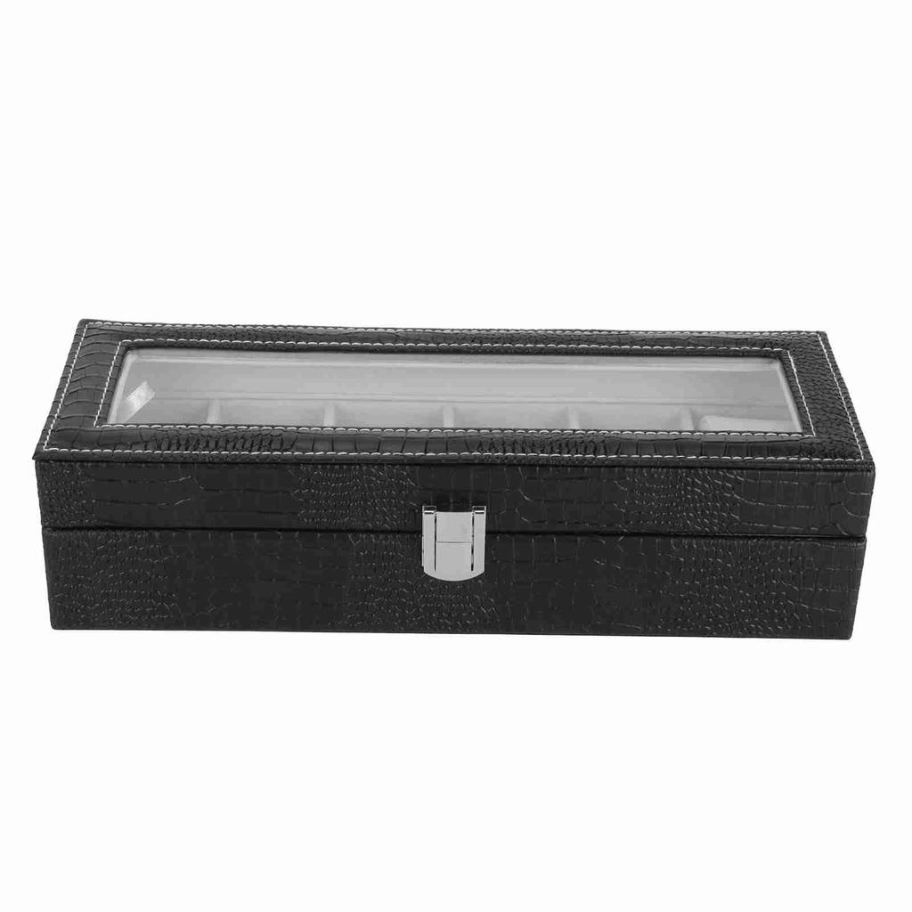 6-Slot Watch Box PU Leather Rectangular Wristwatch Display Case Organizer Gift Black