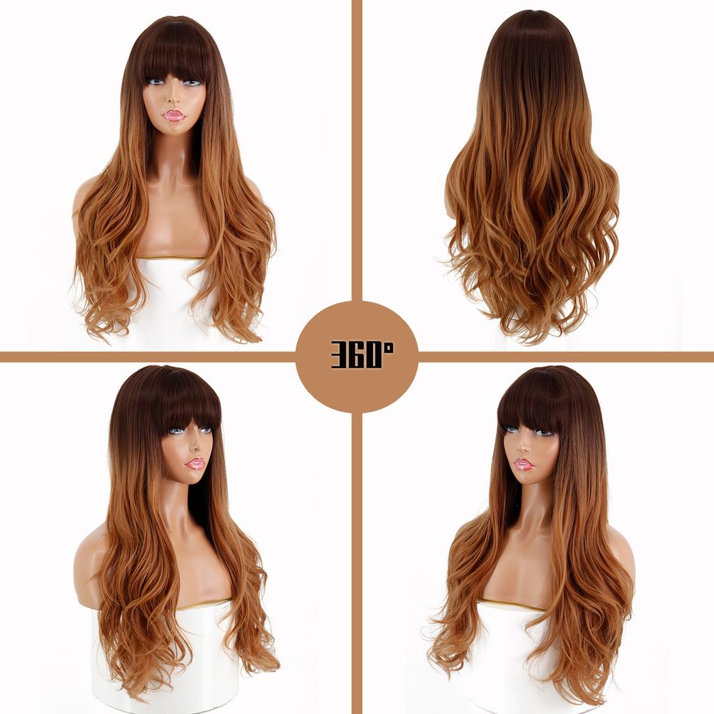LISI HAIR Female Long Wavy Hair Wig with Bangs Synthetic Heat-resistant Fiber Wig Cosplay Lolita Party Daily Hairpin.