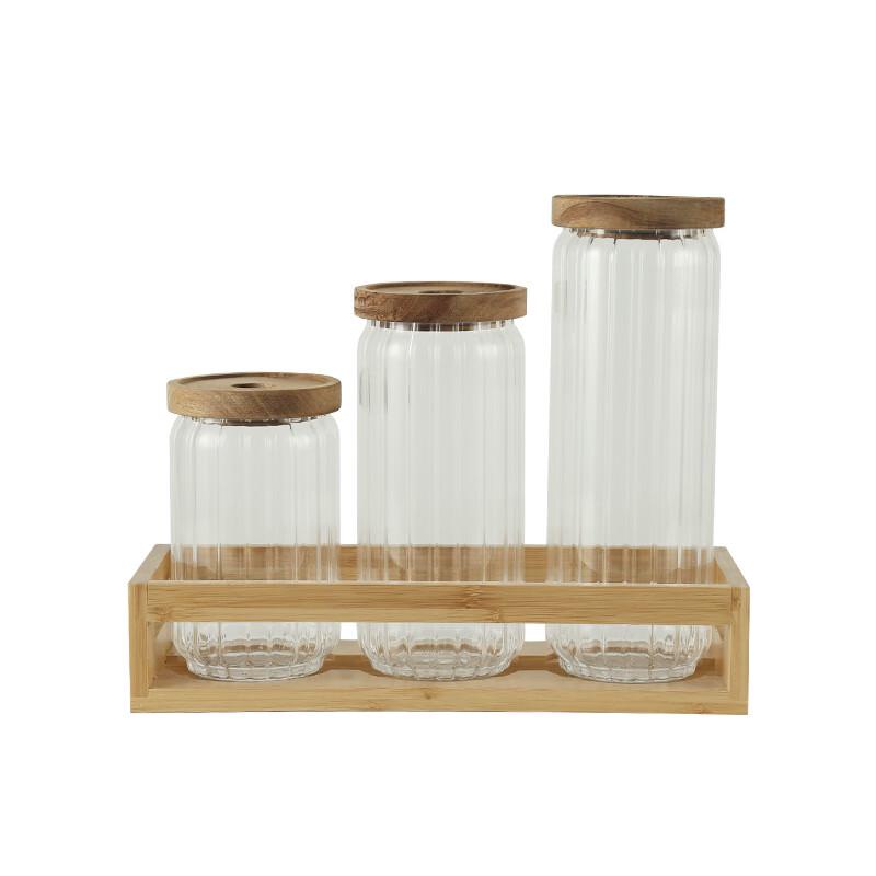 High Borosilicate Glass Storage Jars with Acacia Wood Lids