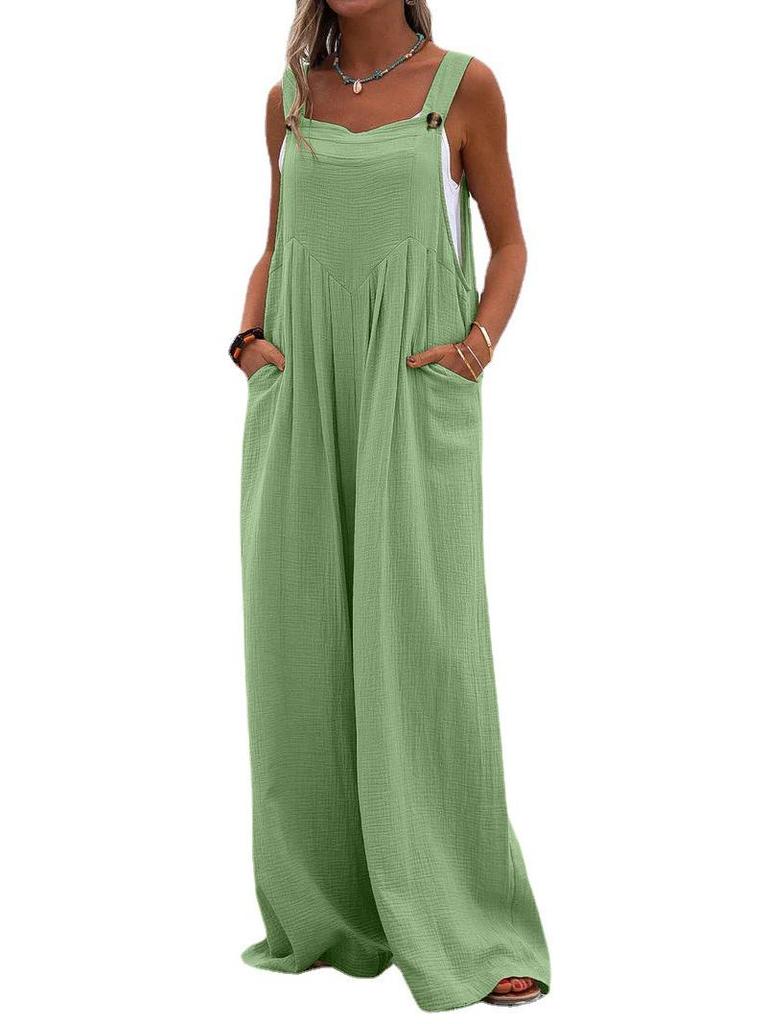 2024 Women's Ethnic Style Sleeveless Wide-Leg Button Jumpsuit