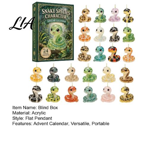 Calendrier de l'Avent Compte à Rebours pour Noël Dessin Animé Serpent, 24 Jours Acrylique 2D Plat Boîte Festive Figurines, Objets de Collection pour Décorations de Maison et de Voiture